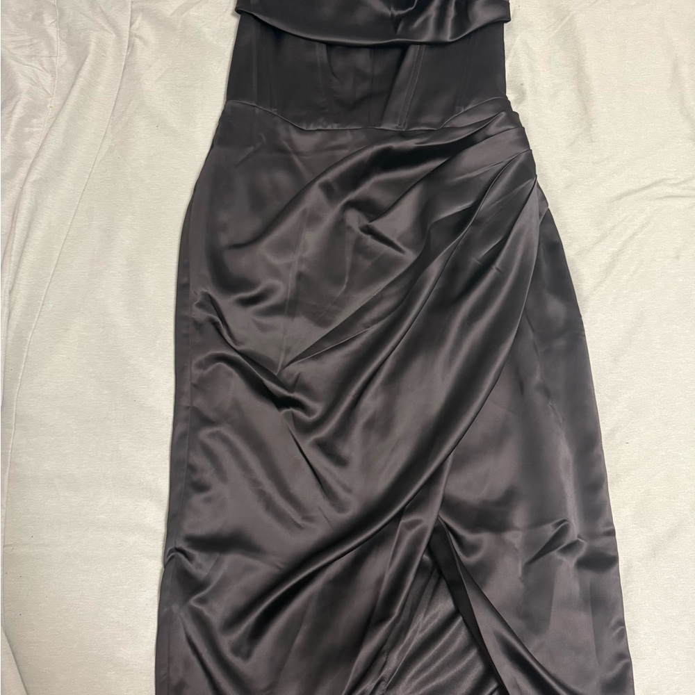 Bardot Strapless Black Satin Dress